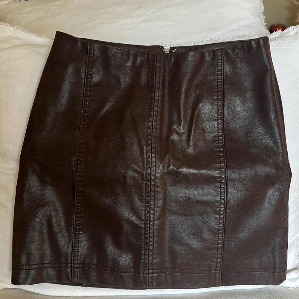 Free People Brown Leather Skirt